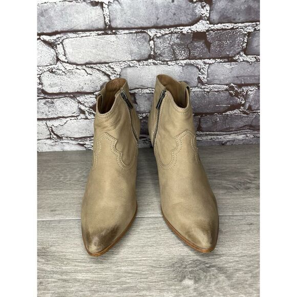 Frye Ash Taupe Leather Pointed Toe Western Heel Booties Women’s Sz 10M US/41EU - Picture 2 of 16